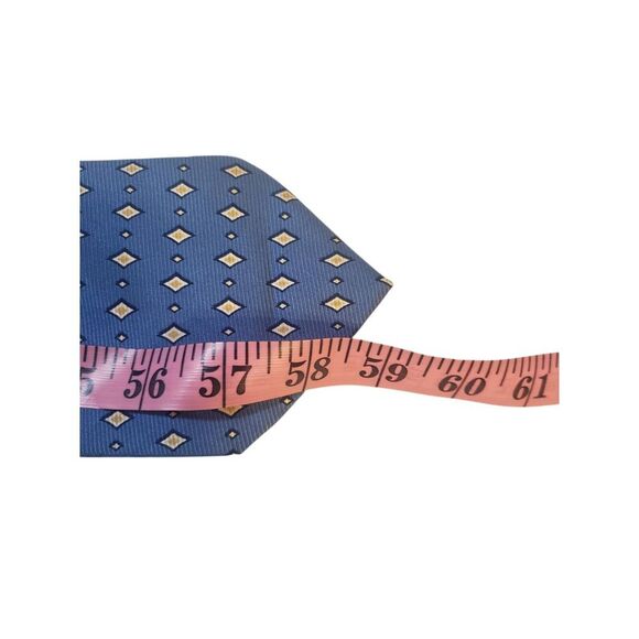 Woodward Mens‎ Tie Necktie Pre-Loved Luxury Blue Yellow Geometric Suit Casual - Picture 10 of 12